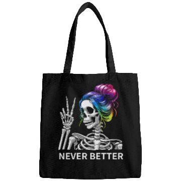 Discover Never Better Messy Bun Peace Sign Skeleton Mom Bags
