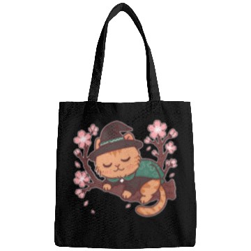 Discover Whimsical Wizard Cat in Blooming Cherry Tree Bags