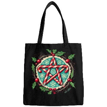 Discover Yule Pentacle with Candy Canes Pagan Holiday Desig Bags