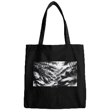Discover Serene Mountain Forest Ink Illustration Bags