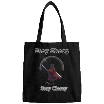 Discover Elegant Cat Warrior with Sword Illustration Bags