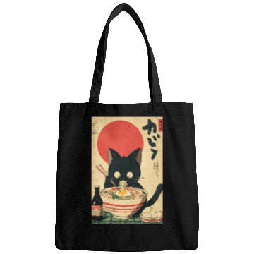 Discover Ramen Cat Retro Poster Bags