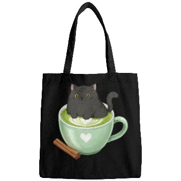 Discover Charming Cat in Green Matcha Cup Bags