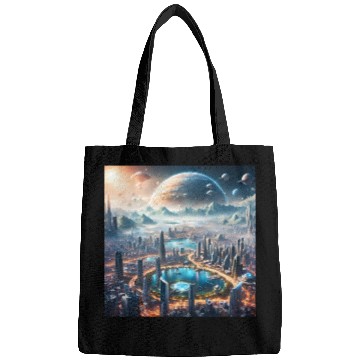 Discover Futuristic Cityscape with Alien Planets Sci-Fi Bags