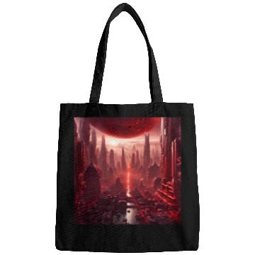 Discover Red Megapolis City On Alien Planet Sci-Fi Topic Bags