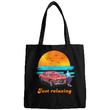Discover Just Relaxing – Vintage Sunset Car Vibes Bags