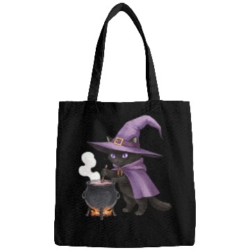 Discover Enchanted Black Cat Witch Illustration Bags