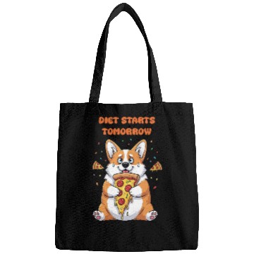 Discover Cuddly Corgi Eating Pizza Meme Bags