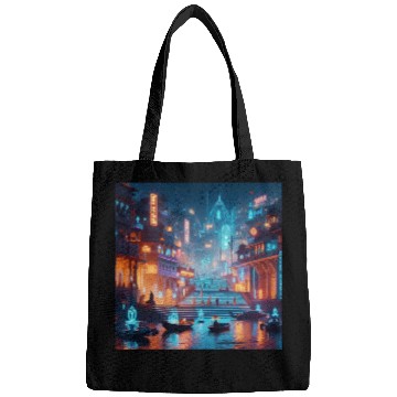 Discover Neon Cityscape at Night Bags