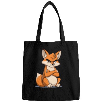 Discover Grumpy cartoon Fox with serious expression Bags