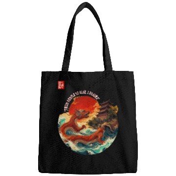 Discover Japanese Dragon and Pagoda Sunset Art Bags
