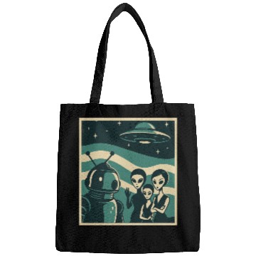 Discover Retro Sci-Fi Alien Encounter Design Bags