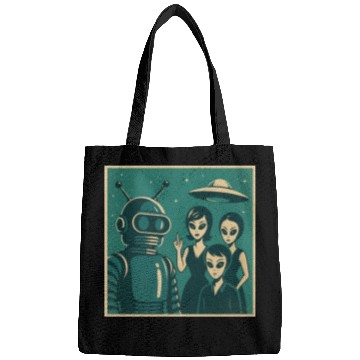 Discover Retro Sci-Fi Alien Encounter Design Bags