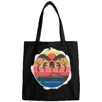 Discover Retro Sunset Car Scene Design Bags