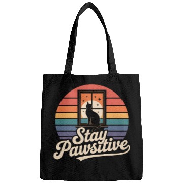 Discover Stay Pawsitive Retro Cat Window Starry Night Bags
