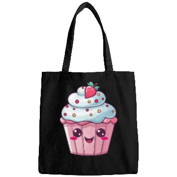 Discover Kawaii Strawberry Cupcake Illustration Bags
