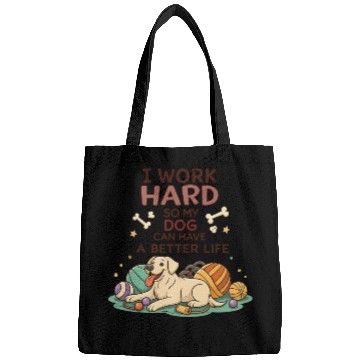 Discover Work Hard Play Hard Dog Illustration Bags