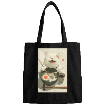 Discover Happy White Cat Eating Ramen Bags