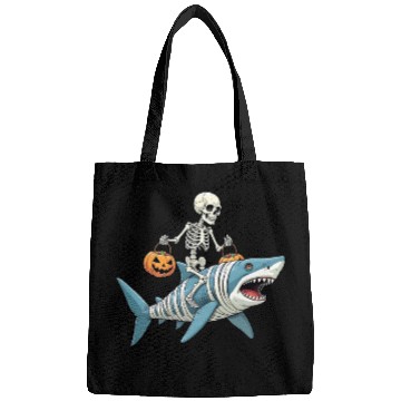 Discover Skeleton Riding Shark Mummy Funny Halloween Bags