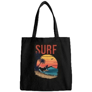 Discover Sunset Surfing Beach Scene Bags