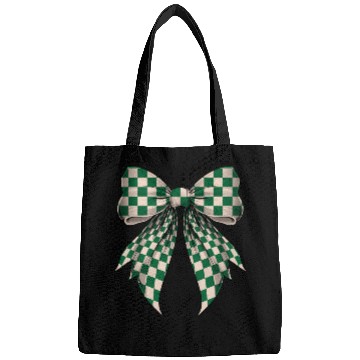 Discover Coquette Bow Cream White Green Checkered Pattern Bags