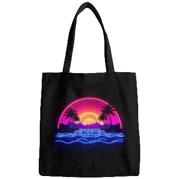 Discover Neon Sunset Over Tropical Island Bags