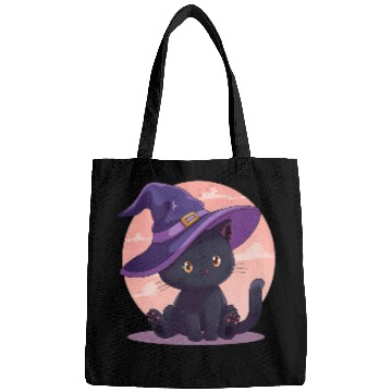 Discover Whimsical Halloween Cat with Witch Hat Bags