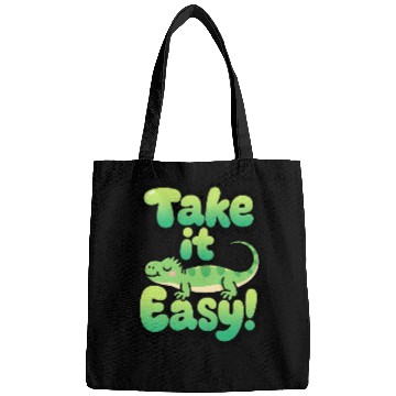 Discover Relaxed Green Lizard – Take it Easy Cartoon Design Bags