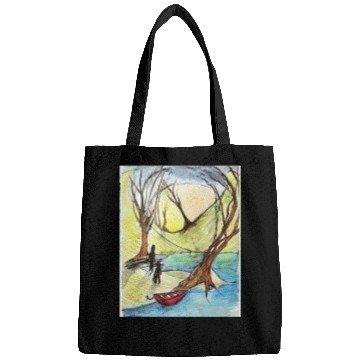 Discover Serene Autumn River Scene Illustration Bags