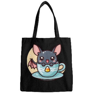 Discover Cute Bat in Tea Cup Illustration Bags