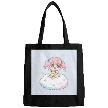 Discover Cute Chibi Girl on Cloud Illustration Bags