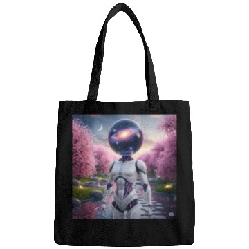 Discover Futuristic Robot in Cherry Blossom Paradise Bags
