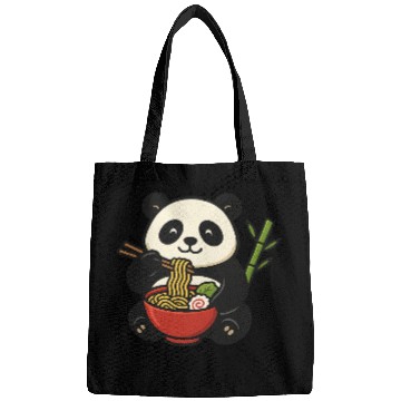 Discover Cute Panda Eating Ramen Illustration Bags