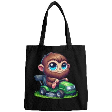 Discover Cute Bigfoot Sasquatch lawn mower gardening chibi Bags