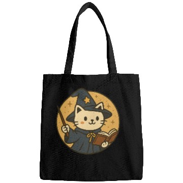 Discover Whimsical Cat Wizard in Starry Night Bags