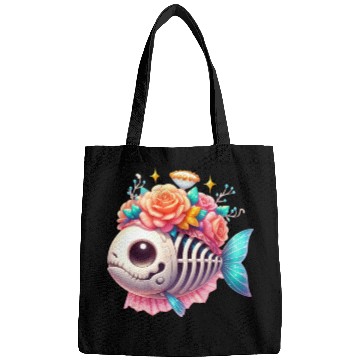 Discover Whimsical Skull Fish with Floral Crown Bags