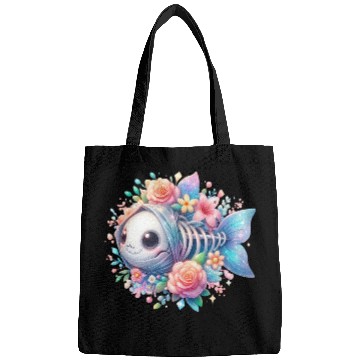 Discover Whimsical Fish Skeleton with Floral Accents Bags