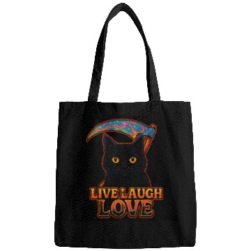 Discover Black Cat Psychedelic Live Laugh Love Bags