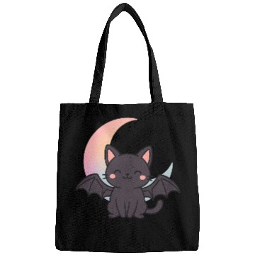 Discover Cute Bat and Moon Illustration Bags