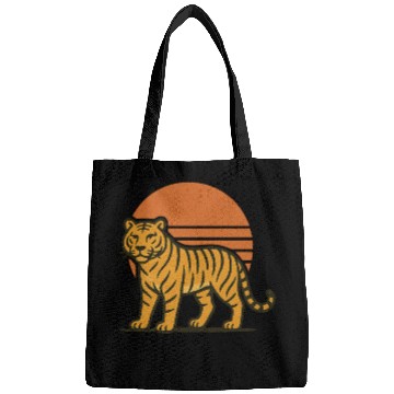 Discover Sunset Tiger Illustration Bags