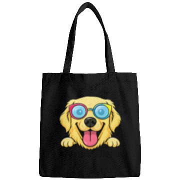 Discover Joyful Dog with Sunglasses Illustration Bags