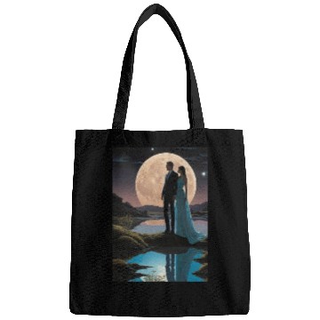 Discover Romantic Moonlit Couple Illustration Bags