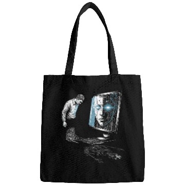 Discover Futuristic AI Cyber Face Illustration Bags