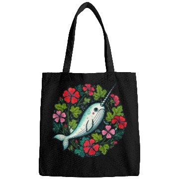 Discover Whimsical Narwhal Amid Floral Bloom Bags