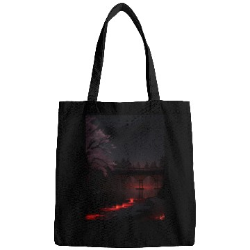 Discover Nighttime Bridge and Cherry Blossom Scene Bags