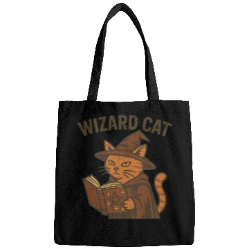 Discover Wizard Cat with Magic Book Design Bags