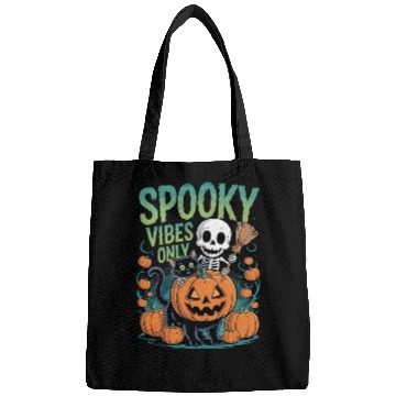 Discover Spooky Vibes Halloween Cat and Skeleton Bags