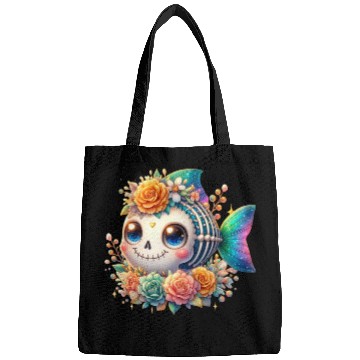 Discover Whimsical Skeleton Fish with Floral Crown Bags
