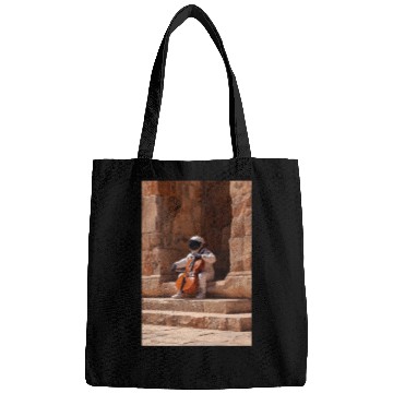 Discover Astronaut with Cello on Ancient Steps Bags