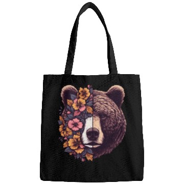 Discover Floral Bear Flowers Bear Face For Bear  Lover Bags